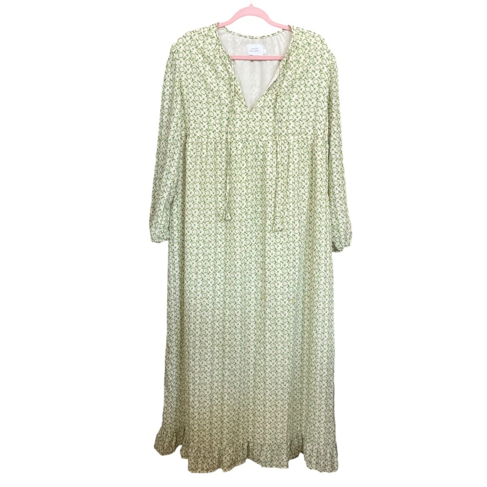 Things Between Green Floral Long Sleeve Ruffle Hem Beach Boho Maxi Dress Size L